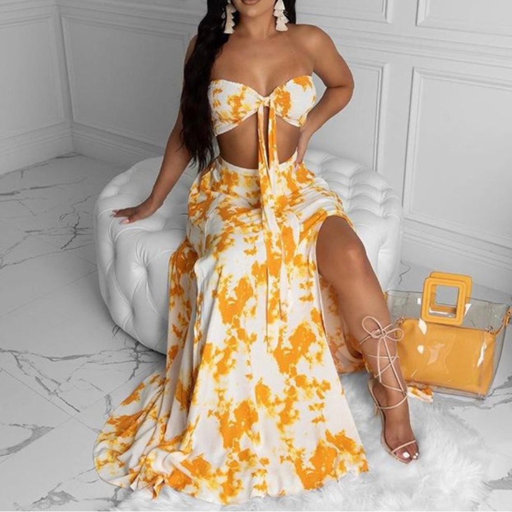 Yellow Tie-Dye Skirt Set